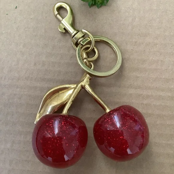 Gold Cherry Key & Card Holder Charm - Red Glitter Berries - Picture 3 of 3